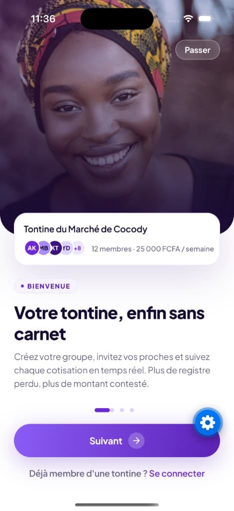 Écran d'accueil : votre tontine, enfin sans carnet